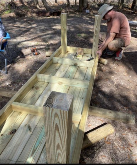 Long Picnic Table Outdoor Dining, Big Outdoor Table Diy, Build An Outdoor Table, Huge Outdoor Table, Easy Farm Table Diy, How To Build An Outdoor Table, Outdoor Farmhouse Table Diy, Diy Outdoor Dining Set, Diy Large Outdoor Dining Table