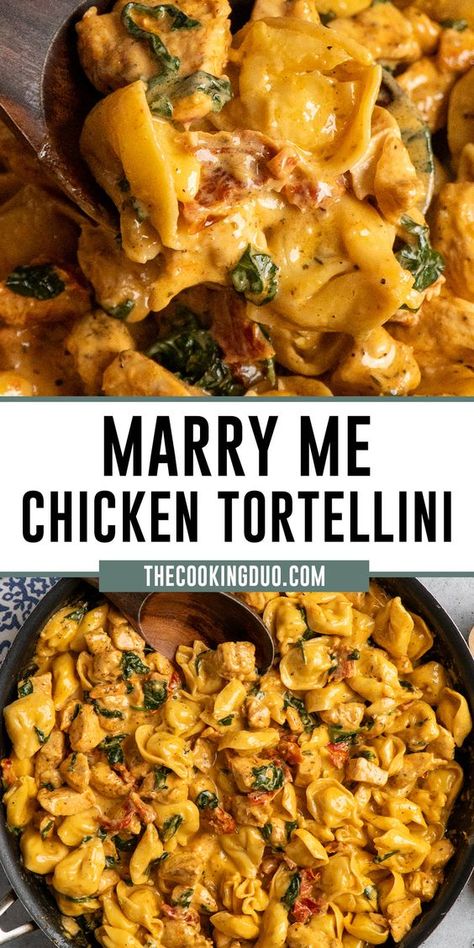 This easy Marry Me Chicken Tortellini recipe combines tender chicken breast in a rich sun-dried tomato and parmesan sauce with cheesy tortellini, creating a perfect balance of textures and flavors. Enjoy it at a special gathering or as a delicious weeknight dinner! Dinner Recipes For Two Picky Eaters, One Baking Dish Meals, Dinner Ideas With Sides, Healthy Meals To Lose Belly, Easy Dinner Bakes, Dnd Meals, Old Fashioned Dinner Recipes, Dinner For Hot Days, Marry Me Chicken Tortellini