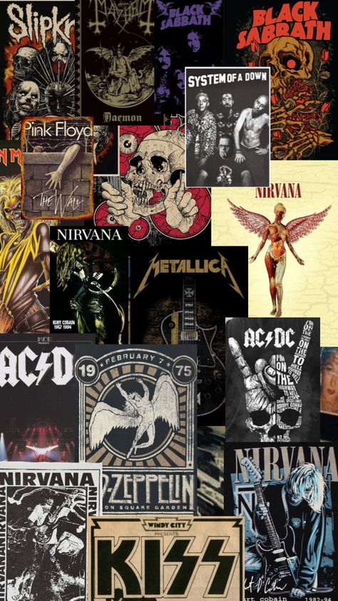 #metal #rock #80s #70s #retro #music #poster Rock And Metal Poster, All Rock Bands Wallpaper, 80s Music Wallpaper Collage, 60s Rock Wallpaper, Rock Songs Wallpaper, Wallpaper Iphone Metal Music, Metal Album Cover Wallpaper, Rock N Roll Wallpaper Iphone, Metal Background Aesthetic