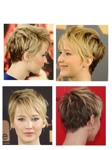 Jennifer Lawrence Short Hair Front Back and sides Pixie Haircut Jennifer Lawrence, Jennifer Lawrence Short Hair Pixie, Classic Pixie Haircut Fine Hair, Pixie Long In Front Short In Back, Hair Short Styles, Jennifer Lawrence Short Hair, Short Hair For Women, Short Hair Bob, Jennifer Lawrence Hair