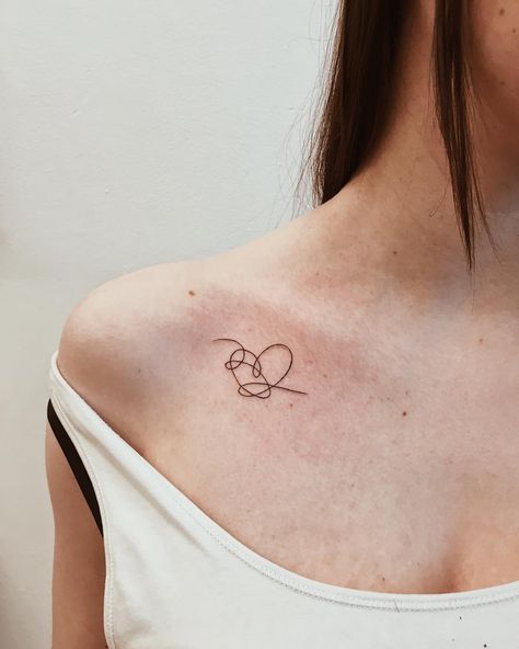 Heart Tattoo Tattoo On Collarbone, Under Collar Bone Tattoos, Love Heart Tattoo, Red Heart Tattoos, Collarbone Tattoo, Tiny Heart Tattoos, Bone Tattoo, Small Heart Tattoos, Bone Tattoos