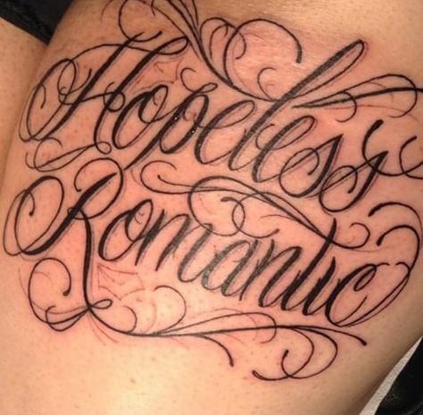 Hopeless Romantic Tattoo Hopeless Romantic Tattoo Ideas, Hopeless Romantic Tattoo, Romantic Tattoo, Tattoo Lettering Design, Romantic Drawing, Neck Tattoos Women, Neck Tattoos, Tattoos Women, Tattoo Script