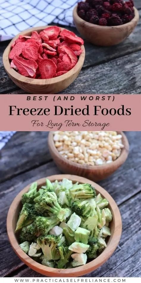 Best Freeze Dried Food (& Worst!) for Long-Term Food Storage: Prepper Pantry Stockpile - Stock your prepper pantry with the best freeze dried food storage! From freeze dried strawberries to freeze dried broccoli, there is so many options when it comes to freeze dried meals for your family. long term food storage ideas | emergency preparedness Freeze Drying Food Ideas, How To Store Freeze Dried Food, Best Freeze Dryers, Healthy Freeze Dried Meals, Retired At 40 Freeze Dried, Using Freeze Dried Food, Best Meals To Freeze Dry, Harvest Right Freeze Dryer Ideas, Best Things To Freeze Dry