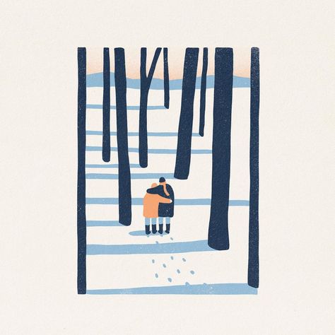 Winter Painting Inspiration, Winter Vector Illustration, Snowing Illustration, Cute Winter Art, Miles Drawing, Cute Winter Illustration, Winter Illustration Art, Minimalist Illustration Art, Winter Drawing