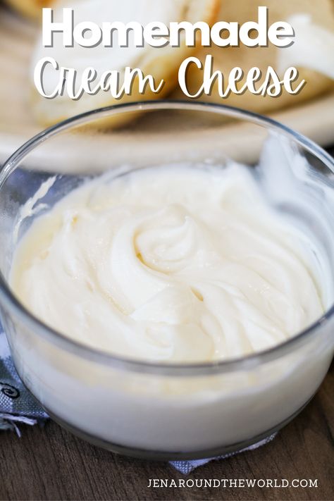 Let's make homemade cream cheese! It only takes 3 simple ingredients for the creamiest, and super soft cream cheese.

If I had known how easy it was to do this, I would have made this a long time ago! How To Make Homemade Cream Cheese, Homemade Cream Cheese Recipes, Home Made Cream Cheese Recipe, How To Make Cream Cheese At Home, How To Make Cream Cheese, Diy Cream Cheese, Easy Cream Cheese Recipes, Homemade Heavy Cream, Homemade Cream Cheese Recipe