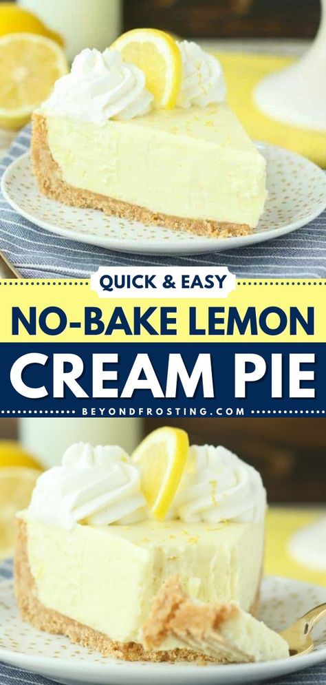 Quick and Easy No-Bake Lemon Cream Pie, no bake desserts, spring, summer desserts, easy to make sweet treats No Bake Lemon Pie, Easy Cream Pie, Lemon Cream Pie, Lemon Pie Recipe, Lemon Cream Pies, Dessert Oreo, Easy Pie Recipes, Lemon Dessert Recipes, Cream Pie Recipes