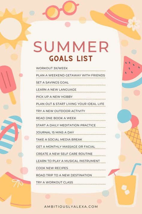 summer goals Summer Mindset, Summer Vison Boards Ideas, July Goals, Summer Planning, Goals For Summer, Summer Productivity, Plans For Summer, June Goals, Productive Summer