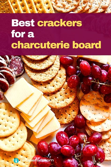 crackers, cheese, and grapes on a charcuterie board Crackers For Charcuterie Board, Cheese And Cracker Tray, Meat And Cheese Tray, Charcuterie Board Meats, Charcuterie Meats, Dairy Desserts, A Charcuterie Board, Cream Cheese Dips, Charcuterie Inspiration