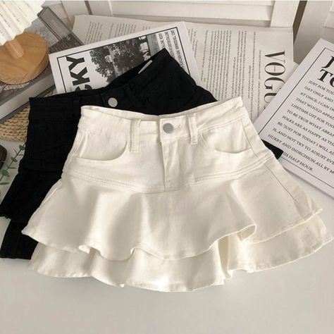 Skirts 2023, Skirt With Ruffle Hem, Cotton Skirts, Puffy Skirt, White Denim Skirt, Khaki Skirt, Elastic Waist Skirt, Denim Skirt Women, A Line Mini Skirt