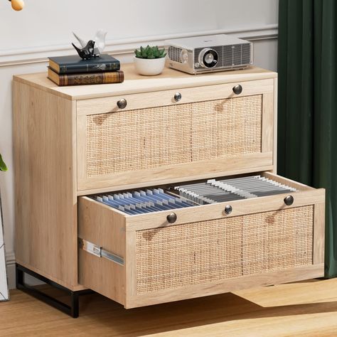 VINGLI Wood Rattan 2-Drawer Lateral File Cabinet with Lock Rolling File Cabinet, 2 Drawer File Cabinet, Office File Cabinets, Hanging Letters, Printer Stand, Lateral File Cabinet, Lateral File, Bush Furniture, Home Office Organization