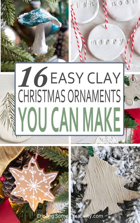 Collage of clay Christmas ornaments with snowflakes, trees, and mushrooms. How To Make Ceramic Ornaments Diy, Small Clay Ornaments, Cinnamon Clay Ornaments, Christmas Ornaments Air Dry Clay, Handmade Clay Christmas Decorations, Porcelain Ornaments Diy, Christmas Crafts With Clay, Handmade Clay Ornaments, Diy Christmas Clay Ornaments