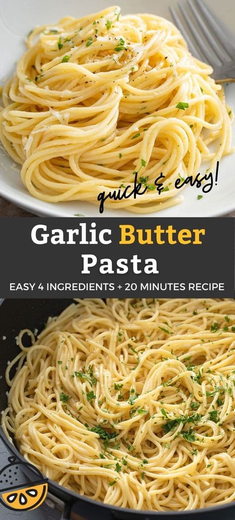 Pasta With Few Ingredients, Pasta In Butter Garlic Sauce, Easy Butter Garlic Sauce For Pasta, Garlic Spaghetti Noodles, Crockpot Meals With Noodles, Garlic Butter Linguine Pasta, Easy Butter Garlic Noodles, Buttered Fettuccine Noodles, Herb And Butter Pasta