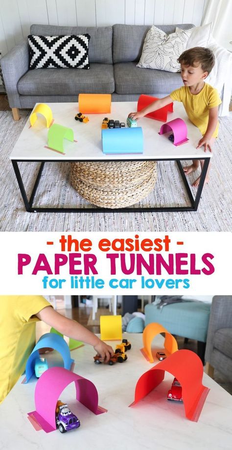 Easy Paper Tunnels for Little Car Lovers | Mama.Papa.Bubba. Toddler Learning Activities, Maluchy Montessori, Easy Toddler Activities, Easy Toddler, Games For Toddlers, Toddler Play, Busy Toddler, Toddler Fun, Toddler Learning