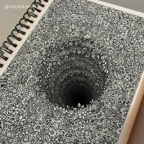 This Cambodian Artist Is Taking Doodling To Another Level Visoth Kakvei, Zentangle Kunst, Optical Illusion Drawing, Graphic Artist Designer, Arte Doodle, Zentangle Pattern, Desen Realist, Illusion Drawings, Kartu Valentine