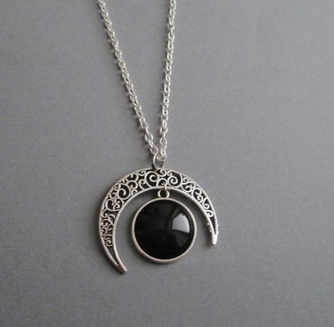 black crescent moon necklace Moon Necklace Black, Moon Locket, Black Crescent Moon, Kohls Jewelry, Black Pendant Necklace, Jewelry Goth, Necklace Gothic, Goth Jewelry