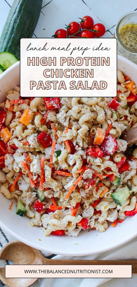 High Protein Pasta Salad, Chickpea Pasta Salad, Protein Pasta Salad, On The Go Lunch, High Protein Pasta, Pasta Lunch, Chicken Chickpea, Protein Lunch, Protein Pasta