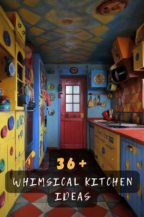 Add magic to your space with 36 whimsical kitchen designs. 🌟 These enchanting ideas feature playful colors, quirky decor, and imaginative elements that transform your kitchen into a delightful wonderland. Ready for a kitchen makeover? Click to explore all the whimsical ideas! #WhimsicalKitchen #EnchantingDesigns #PlayfulColors #QuirkyDecor #ImaginativeElements Weird Kitchen, Mushroom Kitchen, Whimsical Kitchen, Quirky Kitchen, Playful Colors, Happy Kitchen, Quirky Decor, Kitchen Trends, Kitchen Makeover