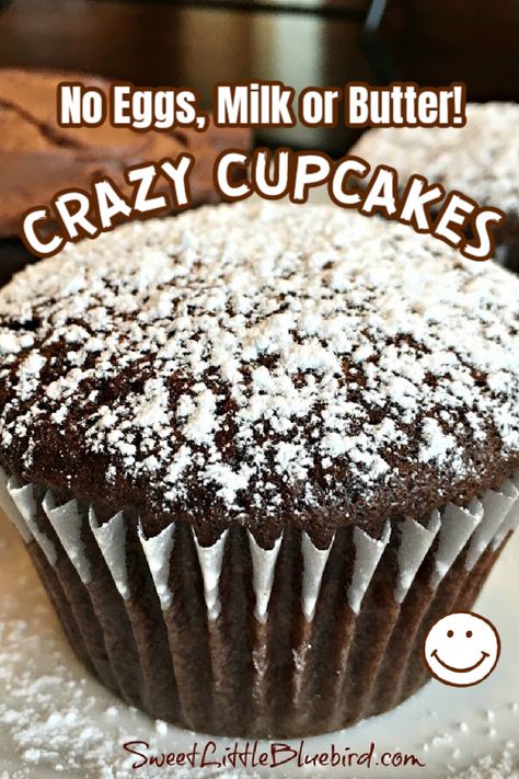 Dairy Free Egg Free Cupcakes, Dairy And Egg Free Cupcakes, Cupcakes Without Eggs Recipes, Wacky Cupcake Recipe, Wacky Cake Cupcakes, No Egg Or Milk Desserts, Cupcake Recipes No Eggs, Cupcakes With No Eggs, Allergy Free Cupcakes