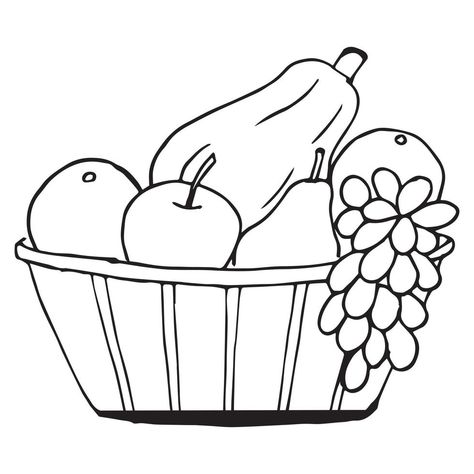 Fruit Basket Drawing, فنسنت فان جوخ, Fruit Sketch, Vegetable Drawing, Kids Fruit, Basket Drawing, Fruit Coloring Pages, Fruits Drawing, Fruits For Kids