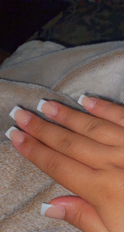 Square White French Tip Nails, White French Tip Nails Square, Short White French Tip Nails, Grad Nails, White French Tips, Quince Nails, Wide Nails, Graduation Nails, Short Gel Nails