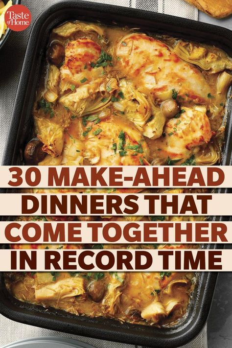 30 Make-Ahead Dinners That Come Together in Record Time Resep Makanan Beku, Freezable Meals, Sunday Dinner Recipes, Dinner Prep, Dinner Party Recipes, Make Ahead Meals, Best Dinner Recipes, Frozen Meals, Quick Dinner