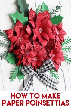 Paper Poinsettias, Paper Poinsettia, Christmas Mason Jars Diy, Mason Jar Sign, Poinsettia Flowers, Wine Bottle Diy Crafts, Fun Christmas Decorations, Christmas Mason Jars, Mason Jar Crafts Diy