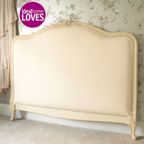 upholstered headboard Headboard With Wallpaper, Parisian Bed, Cream Upholstered Headboard, French Style Headboards, French Rattan Bed, French Provincial Headboard, French Ornate Bed, French Inspired Bedroom, Parisian Room