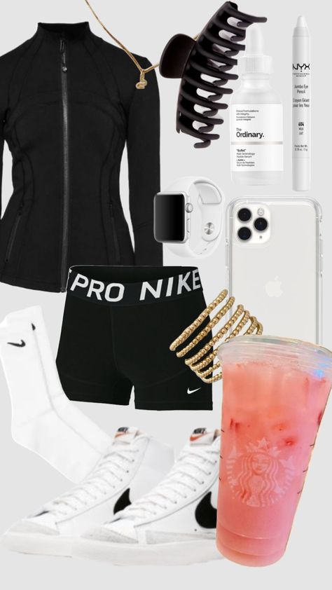 #fit #fitinspo #outfitinspo #nike #nikepros Outfits To Wear With Nike Pros Shorts, How To Style Nike Pros Shorts, What To Wear With Black Nike Shorts, Black Nike Pro Shorts Outfit, Styling Nike Pros, Nike Pros Under Sweatpants Outfit, Nike Pro Shorts Outfit Casual, Nike Pro Under Sweatpants Outfit, Nike Pro Outfit Ideas