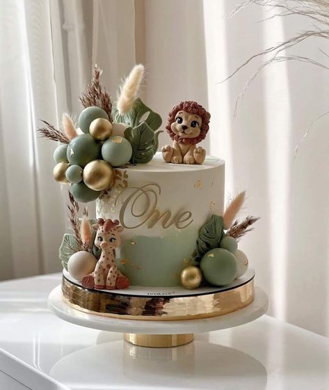 First Birthday Animal Cake, Lion Theme Cake 1st Birthdays, Wild One 1st Birthday Cake, One Wild Year 1st Birthday Cake, Born To Be Wild Cake, Safari Themed Baby Shower Cake, Torte Za Prvi Rodjendan Za Decake, Twin Boy 1st Birthday Themes, Wild One Cupcakes Boy