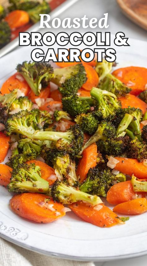 Roasted Broccoli and Carrots with a lemon shallot vinaigrette are the most versatile, delicious, and easy to make veggie side dish.