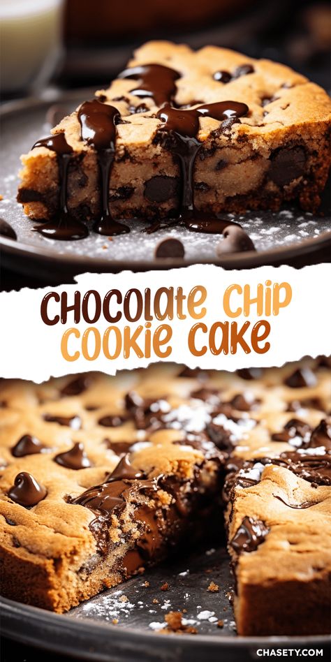 Cake Like Chocolate Chip Cookie Recipe, Chocolate Chip Cookie Bundt Cake, Premade Chocolate Chip Cookie Dough Ideas, Cookie Cake With Premade Dough, Cookie Birthday Cake Ideas, Cookie Tin Cake, Oatmeal Chocolate Chip Cake, Cookie Cake Flavors, Giant Chocolate Chip Cookie Cake