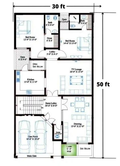 30 x 50 House Plan | 30x50 House Plan With Car Parking | 30 by 50 House Plan | 30*50 House Plan With Garden | 30×50 House Plan 3bhk 2 70x30 House Plans, 35×50 House Plan, 50x25 House Plans, 23x50 House Plan, 50×40 House Plan, 30 X 35 House Plans, 30×50 House Plan, 30×40 House Plan, 40×50 House Plans