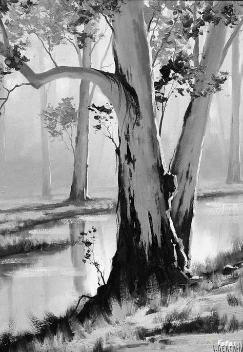 Landscape Pencil Drawings, Drawing Scenery, Tree Drawings Pencil, Drawing Hands, Nature Art Drawings, Tree Sketches, Tumblr Art, Landscape Sketch, Charcoal Art