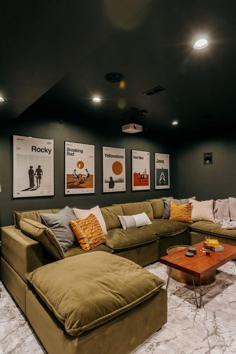 Basement Inspiration, Home Cinema Room, Basement Living Rooms, Basement Makeover, Home Theater Rooms, Cinema Room, Studio Mcgee, Movie Room, Home Cinemas