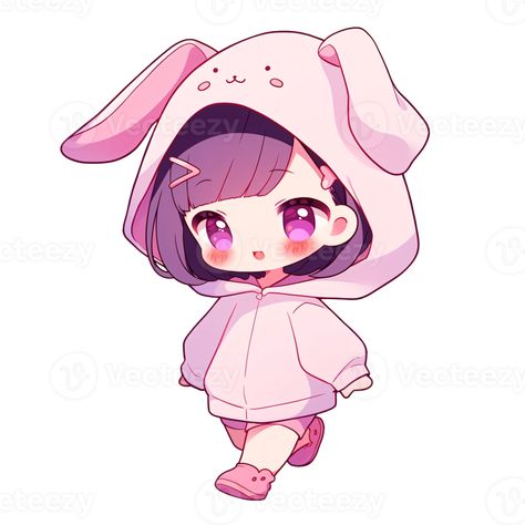 Cute Chibi Girl Wearing A Bunny Hoodie AI Generative Bunny Hoodie Drawing, Chibi Wearing Hoodie, Chibi People, Chibi Bunny, Chibi Poses, Bunny Onesie, Inktober 2024, Chibi Sketch, Bunny Hoodie