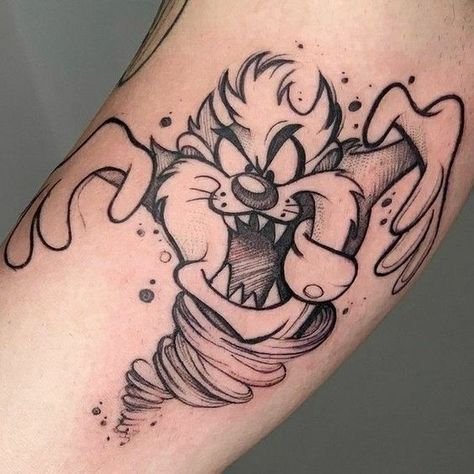 Taz Cartoon Tattoo, Small Cartoon Tattoos, Tattoo Ideas Cartoon, Cartoon Tattoos For Men, 1995 Tattoo, Cartoon Tattoo Designs, Taz Tattoo, Cartoon Tattoo Ideas, Tattoo Cartoon