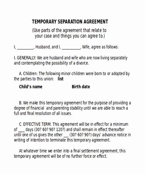 Seperation Marriage Agreement, Trial Separation Marriage, Printable Divorce Papers, Trial Separation, Separation Agreement Template, Divorce Forms, Legal Separation, Organization Bullet Journal, Create Business Cards