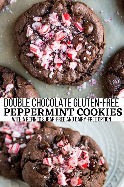 Double Chocolate Gluten-Free Peppermint Cookies - The Roasted Root Gluten Free Dairy Free Peppermint Cookies, Gluten Free White Chocolate Peppermint Cookies, Gluten Free Peppermint Chocolate Chip Cookies, Gluten Free Peppermint Bark, Gf Chocolate Peppermint Cookies, Gluten Free Peppermint Sugar Cookies, Gluten Free Chocolate Thumbprint Cookies, Christmas Baking Dairy Free, Gluten Free Chocolate Peppermint Cookies