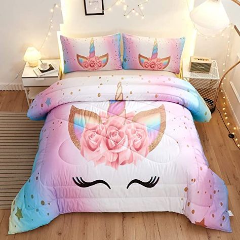 Cute Comforter Sets, Unicorn Bedding, Cartoon Unicorn, Bedspreads, Comforter Sets, 3 Piece, Flower Girl