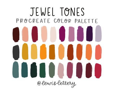 Ipad Tools, Jewel Tone Color Palette, Procreate Color Palette, Illustrated Art, Jewel Tone Colors, Ipad Lettering, Colors Palette, Palette Color, Color Palette Design