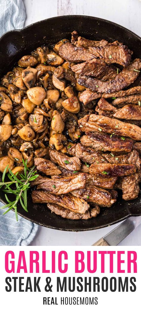 Mushrooms Real, Beef And Mushroom Recipe, Steak Mushrooms, Sauteed Steak, Beef Chuck Steaks, Healthy Steak, Strip Steak Recipe, Leftover Steak, Flank Steak Recipes