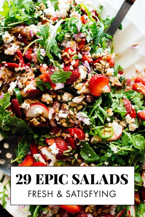 Best Hearty Salads, High Volume Salad Recipe, Easy Fast Salads, Tik Tok Chopped Salad Recipes, Hearty Salads Vegetarian, Salad To Go With Pasta, Hearty Salads Dinners, Green Salad Ideas, Low Calorie Salad Recipes