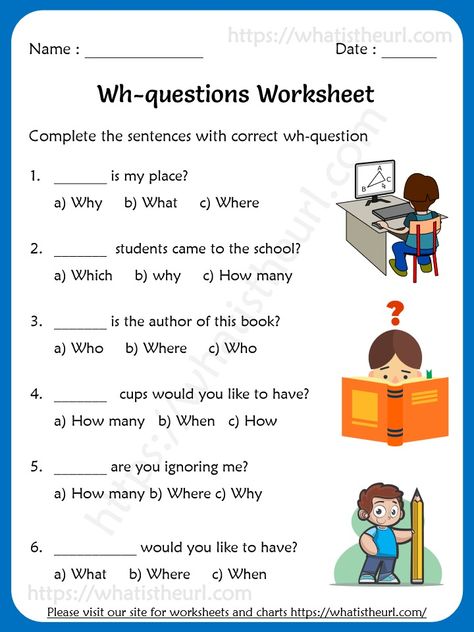 We have created a “Wh Questions Worksheets” for Grade 5 students.  These can help the students to understand the concept of using Wh questions.  There are totally 12 questions there.  Key is included, please download the PDF Wh Questions Worksheets for Grade 5 Wh Question Worksheet For Kids, 1st Grade Homework, Worksheets For Grade 5, Grade 5 Math Worksheets, 2nd Grade Reading Worksheets, English Grammar Exercises, English Grammar For Kids, 12 Questions, Grammar For Kids