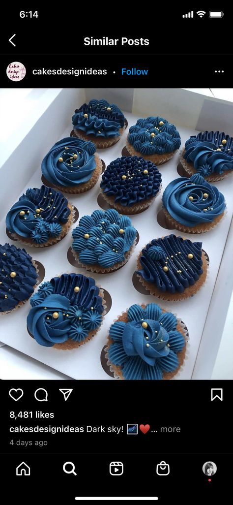 Blue Wedding Cupcakes, Navy Cupcakes, 40th Birthday Cupcakes, 50th Birthday Cupcakes, Silver Cupcakes, Cupcakes For Men, Blue Birthday Cakes, Gold Cupcakes, Gold Birthday Cake