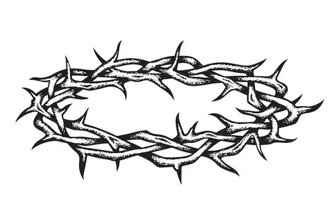 Crown of thorns image | Premium Vector #Freepik #vector #christ #christian #jesus #jesus-logo American Traditional Thorn Tattoo, Crown Of Thorns Illustration, Thorn Crown Drawing, Crown Of Thorns Tattoo Design, Crown Of Thorns Tattoo Women, Jesus Thorn Crown Tattoo, Jesus Crown Of Thorns Tattoo, Thorn Drawing, Jesus Thorn Crown