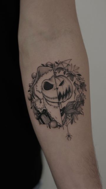 Tattoo Ideas Jack Skellington, Subtle Nightmare Before Christmas Tattoo, Tim Burton Fine Line Tattoo, Small Jack Skellington Tattoo, Hotel Transylvania Tattoo, Tattoo Ideas Tim Burton, Jack Sally Tattoo, Emo Tattoos For Women, Jack The Skeleton Tattoos