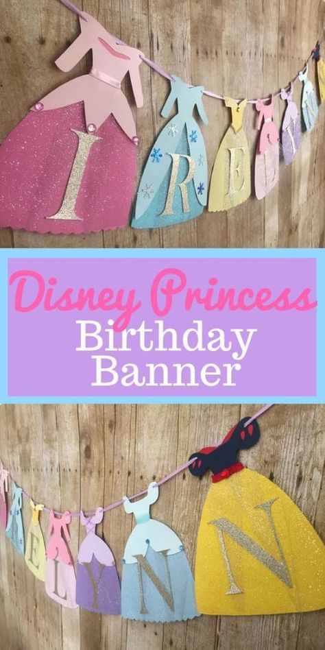 The Best Disney Princess Party Ideas on the Internet!!! �– Mummykind 4de Verjaardag, Princess Banner, Disney Princess Theme, Pastel Princess, Princess Birthday Party Decorations, Disney Princess Birthday Party, Princess Theme Birthday, Princess Theme Birthday Party, Princesses Disney