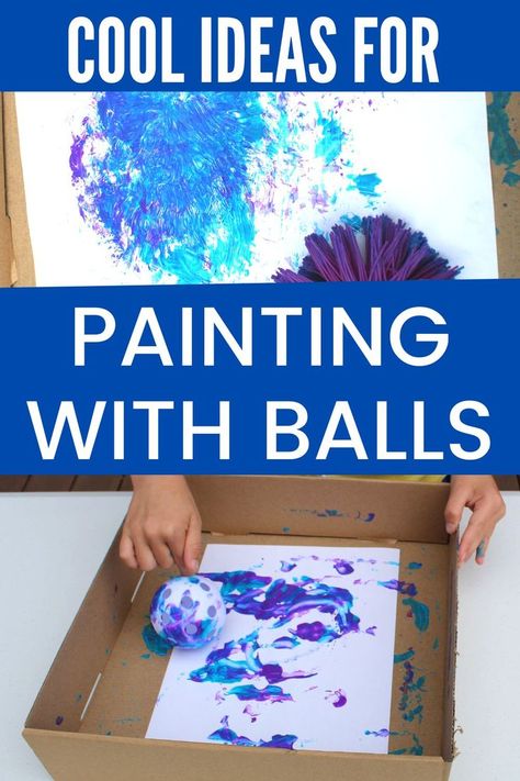 cool ideas for painting with balls - child shown painting with a string ball and a wiffle ball Balls Activities, Color Blue Activities, Preschool Painting, Preschool Color Activities, Prek Crafts, Ideas For Painting, Daycare Decor, Preschool Classroom Decor, Activities For Preschool