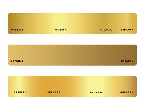 Using gold color on the web - Tips and tricks - Joe Kotlan Gold Pantone Color Palette, Gold Color Hex Code, Luxury Branding Design Color Schemes, Shades Of Gold Color Palette, Gold Font Canva, Gold Palette Colour Schemes, Color Branding Mood Board, Modern Logo Design Creative Branding, Gold Hex Code