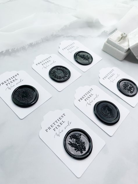 Black Wax Seal, Bridesmaid Thank You Cards, Pretty Invitations, Wax Seal Stickers, Gift Wrapping Inspiration, Elegant Candles, Pen Pal Letters, Etsy Wedding Invitations, Soap Packaging